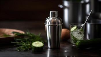 rinfrescante cetriolo cocktail con biologico lime e salutare verdura contorno generato di ai foto