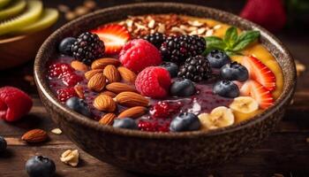 un' buongustaio ciotola di salutare Yogurt, muesli, e misto frutti di bosco generato di ai foto