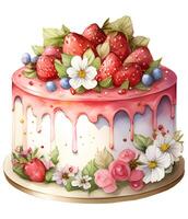 acquerello fragola torta Cupcake dolce. torta, cupcake, crema frutta dolce, fragola torta. ai generato foto