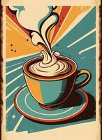 Vintage ▾ retrò tazze di caffè. pubblicità manifesto anni '50, anni '60, caffè saldi. grunge manifesto. ai generato foto