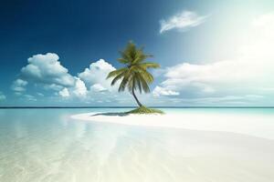 bellissimo spiaggia paesaggio con un' palma albero ai generativo foto