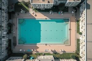 aereo Visualizza nuoto piscina Hotel ai generativo foto