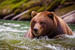 il potente orso. bellissimo grizzly orso. generativo ai foto