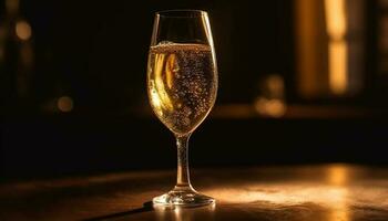 lusso Champagne flauto riflette elegante celebrazione notte generato di ai foto