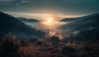 montagna gamma silhouette indietro illuminato di tramonto generato di ai foto