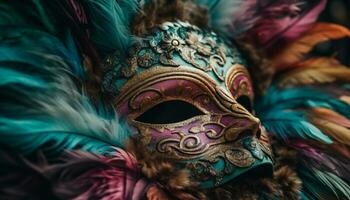 ornato maschera nasconde mistero a mardi gras celebrazione generato di ai foto
