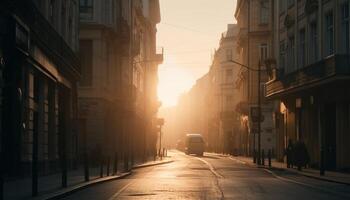 diminuzione prospettiva di urbano orizzonte a crepuscolo generato di ai foto