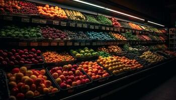 fresco biologico frutta e verdure nel supermercato generato di ai foto