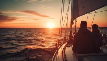 andare in barca uomini e donne godere tramonto avventura generato di ai foto