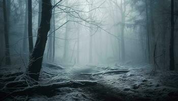 mistero e orrore nel spaventoso foresta natura selvaggia generato di ai foto