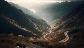 tramonto bellezza nel natura, montagna picco avventura generato di ai foto