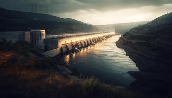 idroelettrico energia stazione genera elettricità nel montagna paesaggio generato di ai foto