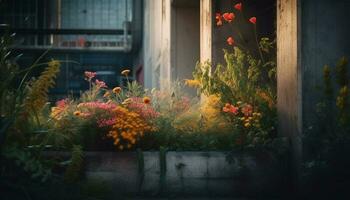 natura bellezza fioriture nel un' rustico vaso generato di ai foto