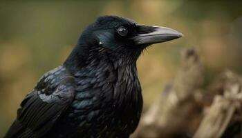 vicino su di nero falco perching su ramo generato di ai foto