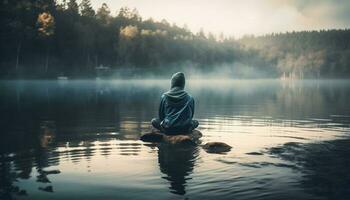 Meditare nel natura uno con la tranquillità e solitudine generato di ai foto