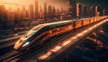 sfocato movimento di futuristico treno nel dubai generato di ai foto