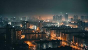 città luci Ignite urbano orizzonte a crepuscolo generato di ai foto