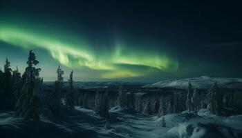 congelato paesaggio illuminato di il aurora polaris generato di ai foto