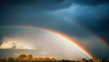 arcobaleno tratti al di sopra di orizzonte, natura vivace spettro generato di ai foto