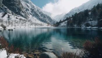 maestoso inverno montagne riflettere tranquillo blu cieli generato di ai foto