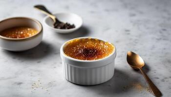 buongustaio creme brulee con fresco frutta condimenti generato di ai foto