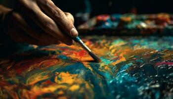 colorato artista miscelazione dipingere, preciso pennellate rivelato generato di ai foto