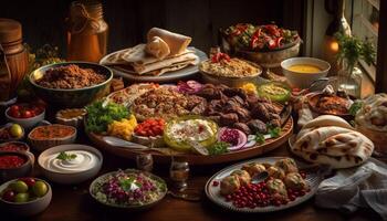 grigliato bistecca piatto con guacamole e insalata generato di ai foto