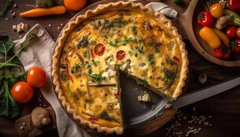 rustico quiche al forno con fresco verdura fette generato di ai foto