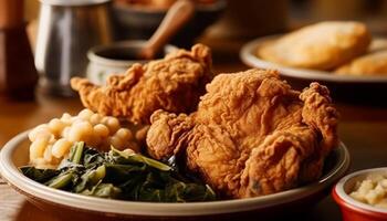 salutare pranzo fritte pollo con fresco insalata generato di ai foto