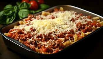 fresco fatti in casa Lasagna con biologico pomodoro salsa generato di ai foto