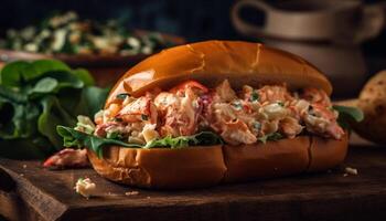 grigliato Manzo Sandwich su Ciabatta con patatine fritte generato di ai foto