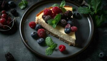 fatti in casa torta di formaggio con lampone e mirtillo salsa generato di ai foto