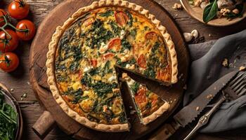 rustico quiche fatto con fresco biologico verdure generato di ai foto