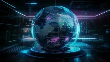 raggiante blu sfera si connette globale attività commerciale tecnologia generato di ai foto