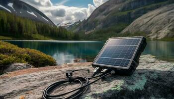 solare pannello su montagna genera pulito elettricità generato di ai foto