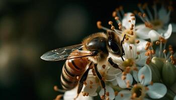 occupato ape raccolta polline a partire dal giallo fiore generato di ai foto