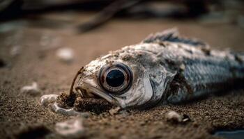 viscido pesce testa nel blu subacqueo fango generato di ai foto