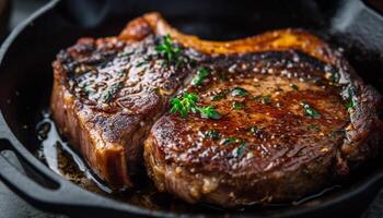 grigliato bistecca, succoso e cucinato per perfezione generato di ai foto