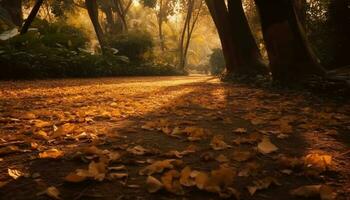 vivace autunno fogliame vernici tranquillo foresta paesaggio generato di ai foto