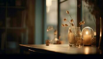 lusso vaso e bicchiere di vino decorare moderno appartamento generato di ai foto