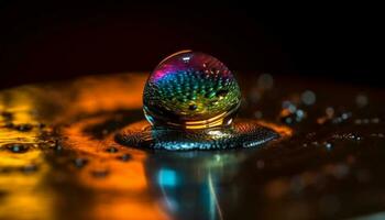 brillante sfera riflette vivace colori nel acqua generato di ai foto