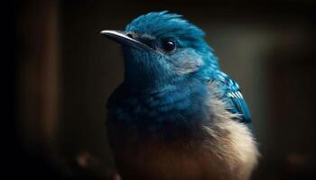 storno perching su giallo ramo, guardare carino generato di ai foto