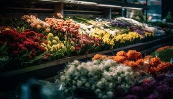 varietà di colorato tulipani per vendita all'aperto generato di ai foto