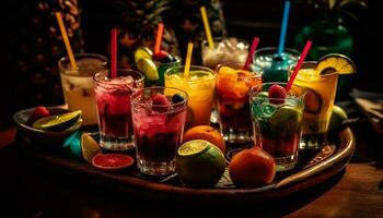 fresco frutta cocktail dominare il estate vita notturna scena generato di ai foto