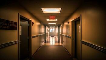diminuzione prospettiva nel moderno ufficio corridoio riflette design generato di ai foto