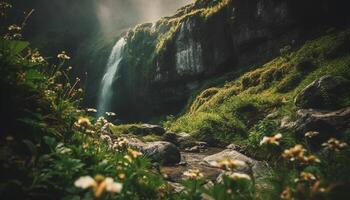 freschezza di montagna prato, bellezza nel natura generato di ai foto