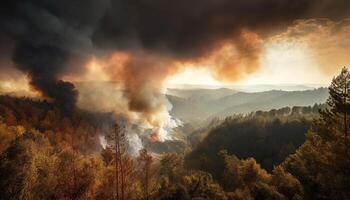 foresta fuoco sfolgorante attraverso montagna gamma inferno generato di ai foto