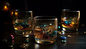 lusso whisky bicchiere riflette elegante alcool celebrazione generato di ai foto