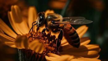 miele ape raccolta polline a partire dal singolo fiore generato di ai foto