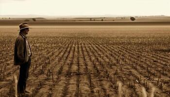 maturo contadino raccolti Grano su il suo ranch generato di ai foto